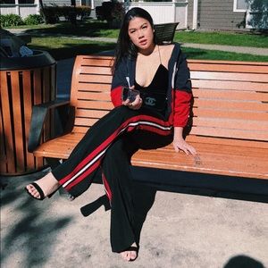 Red-White-Black striped track pants